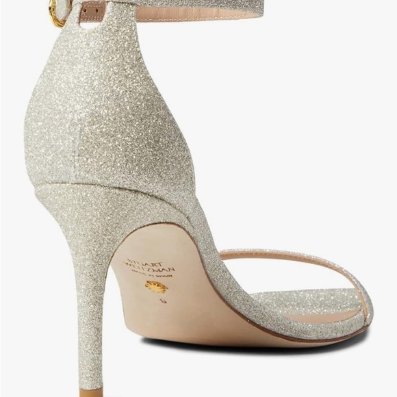 Stuart Weitzman Heels Nudistcurve Glitter Textile Square OpenToe 11 - Picture 4 of 12